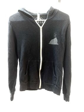 Salty Raven Black Zip-Up Hoodie, Moon, Stars, Islands, Unisex, S-M